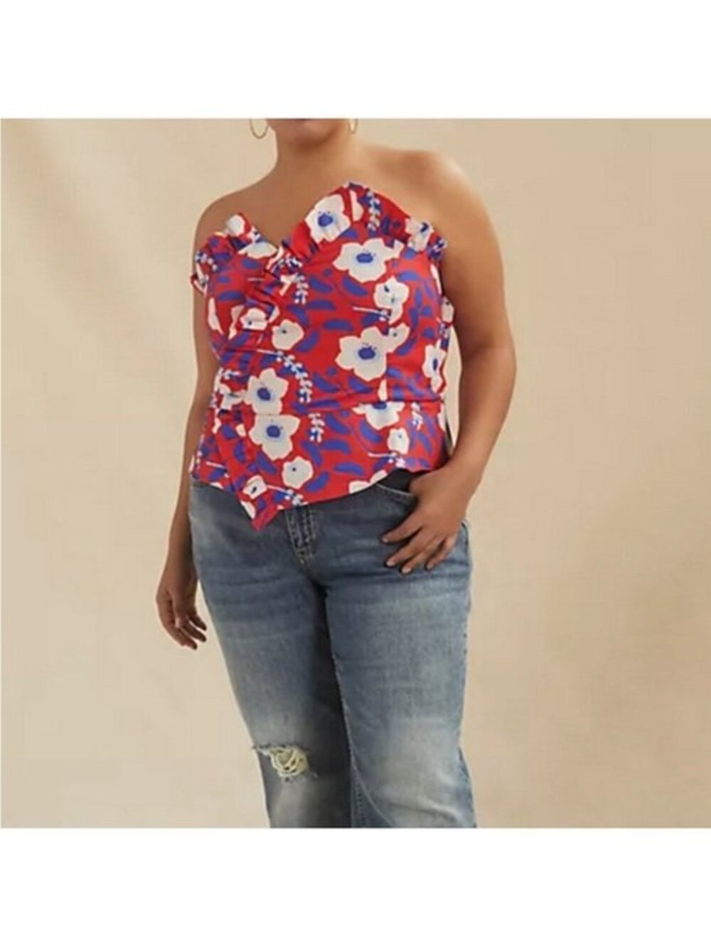 Anthropologie Hutch Corset Bustier Ruche Red Floral Ruffle Hem NWT SZ 12